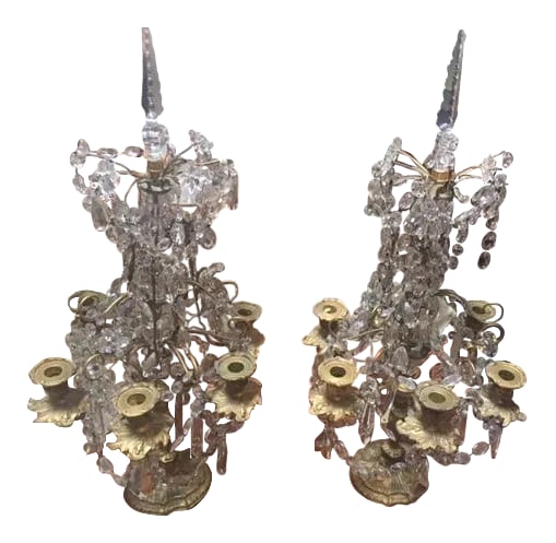 Early 19th Century French Dore Bronze & Crystal Girandoles - a Pair (1 of 12)