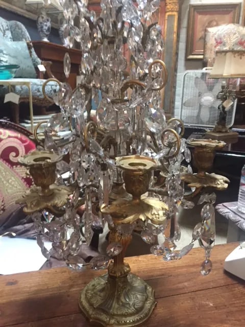 Early 19th Century French Dore Bronze & Crystal Girandoles - a Pair - 2