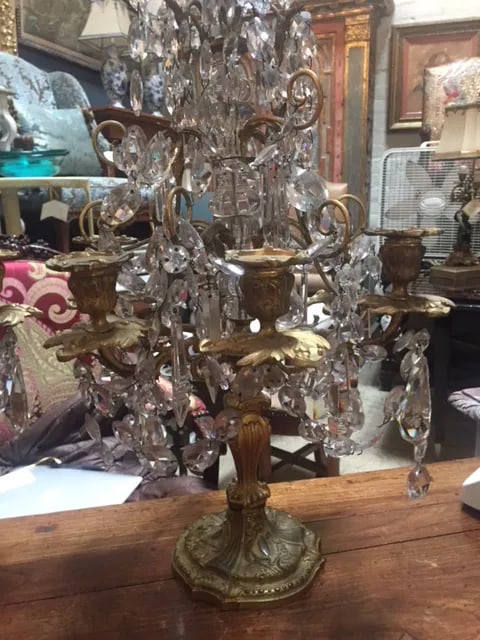 Early 19th Century French Dore Bronze & Crystal Girandoles - a Pair - 3