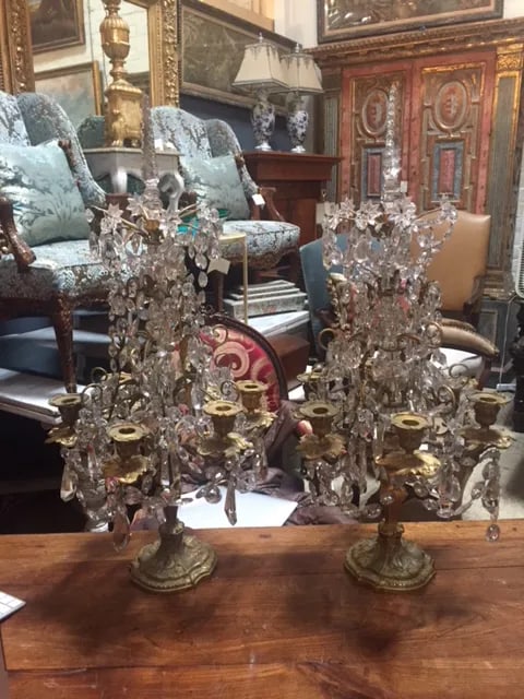 Early 19th Century French Dore Bronze & Crystal Girandoles - a Pair - 4