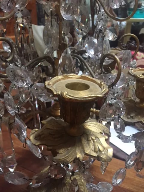 Early 19th Century French Dore Bronze & Crystal Girandoles - a Pair - 8