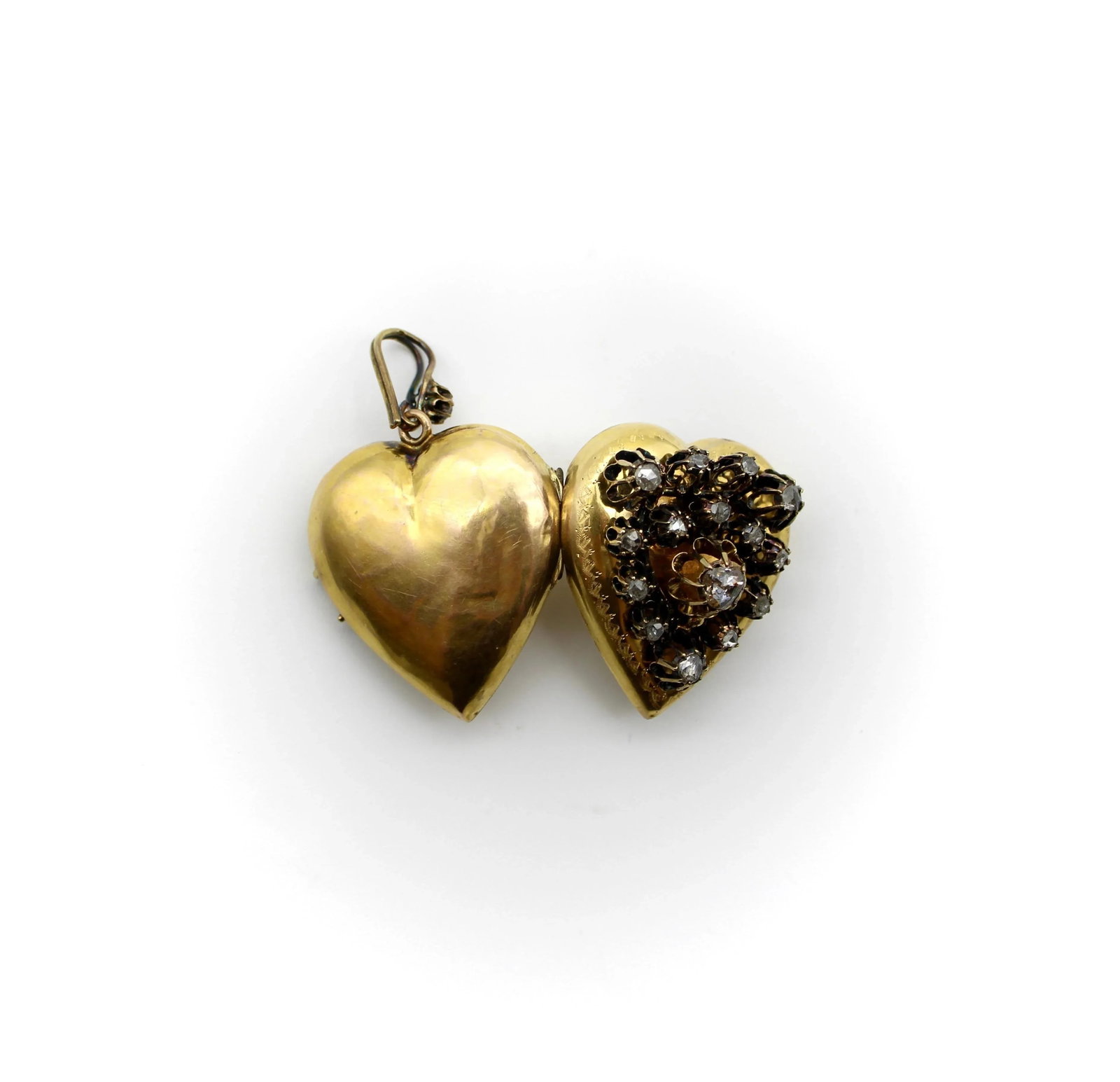 Victorian 18K Gold Rose Cut Diamond Encrusted Heart Locket - 10