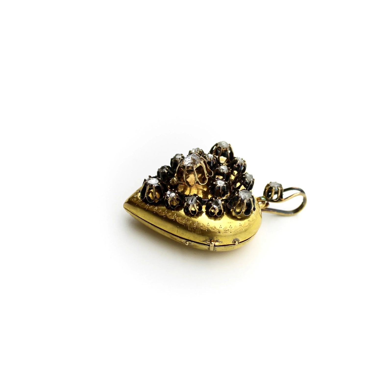 Victorian 18K Gold Rose Cut Diamond Encrusted Heart Locket - 4