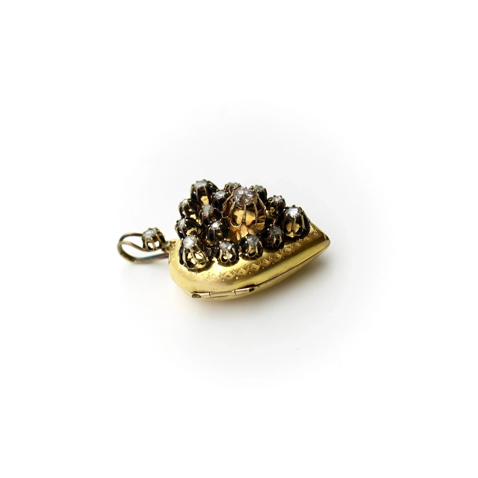 Victorian 18K Gold Rose Cut Diamond Encrusted Heart Locket - 9