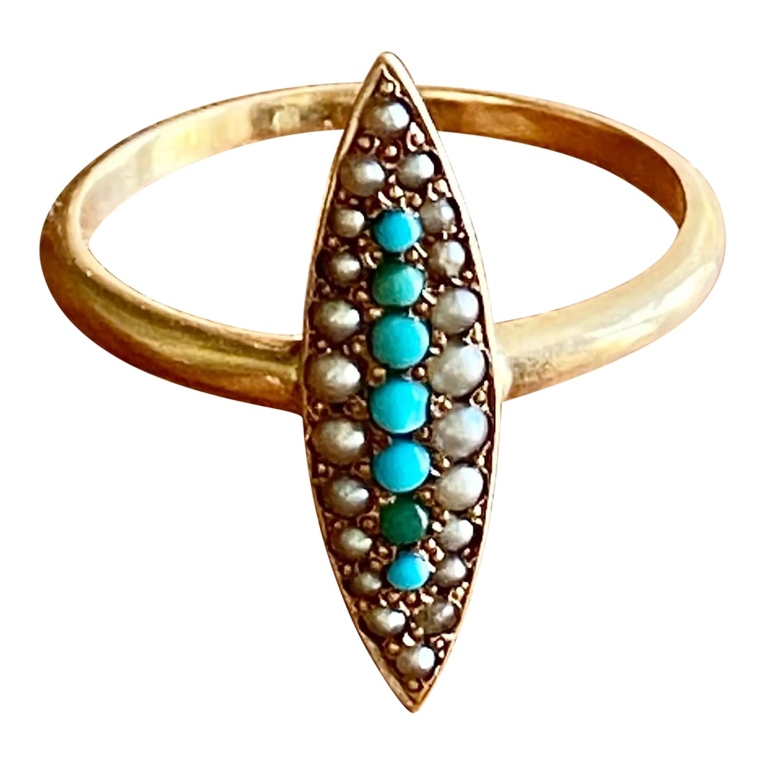 Turquoise + 14k Gold Marquis Ring Size 7.25 (1 of 8)