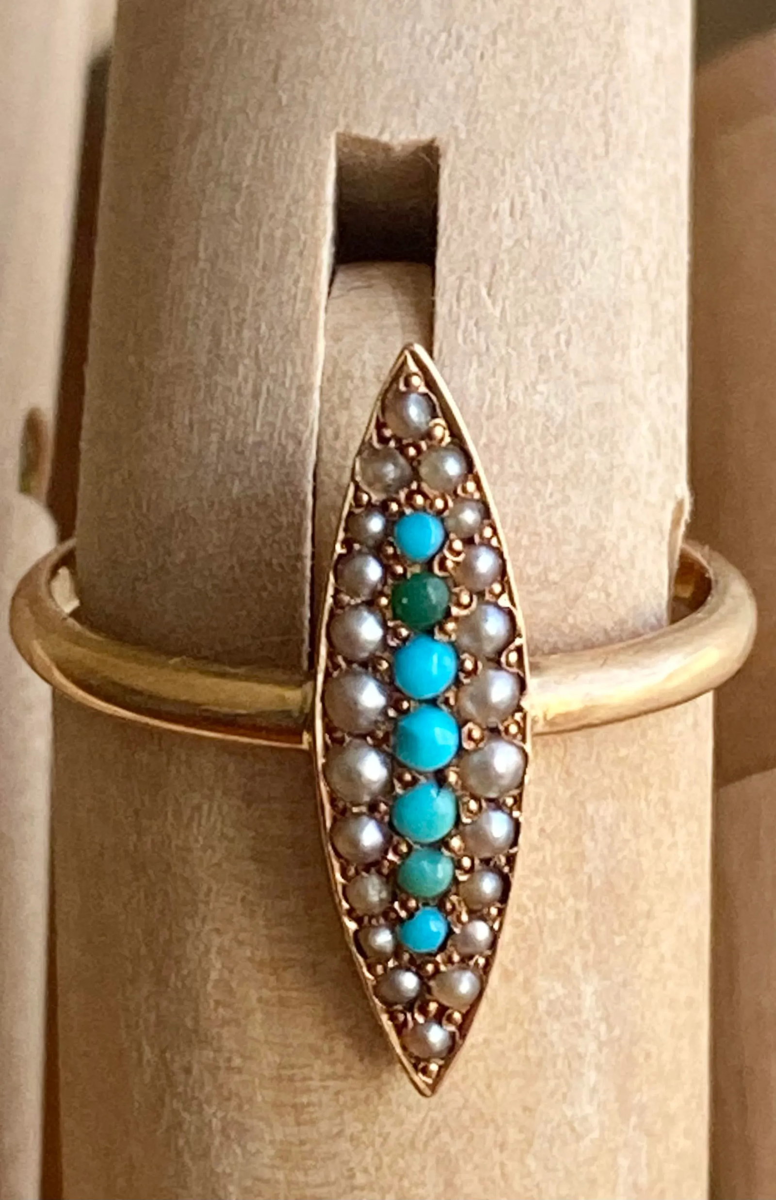 Turquoise + 14k Gold Marquis Ring Size 7.25 - 2