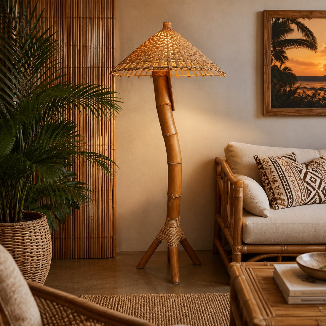 1970s Monumental Coastal Bamboo Floor Lamp - 8