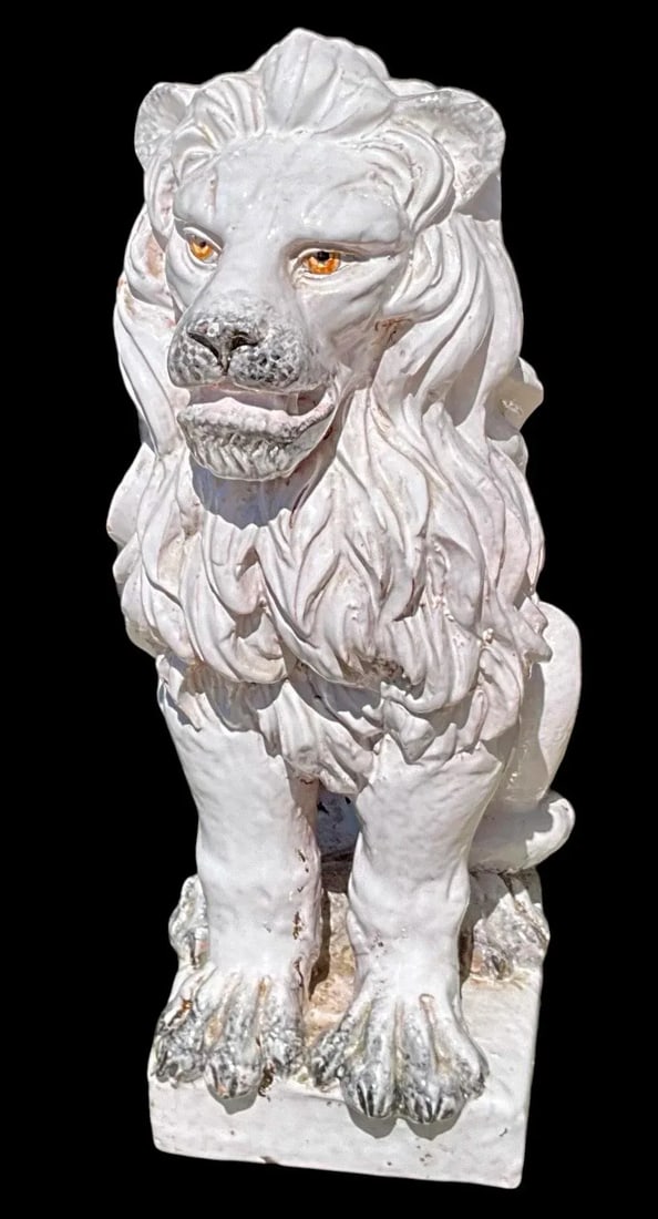 Hollywood Regency Era Italian Terracotta Neoclassical Lion Figurine / Garden Statue - 3
