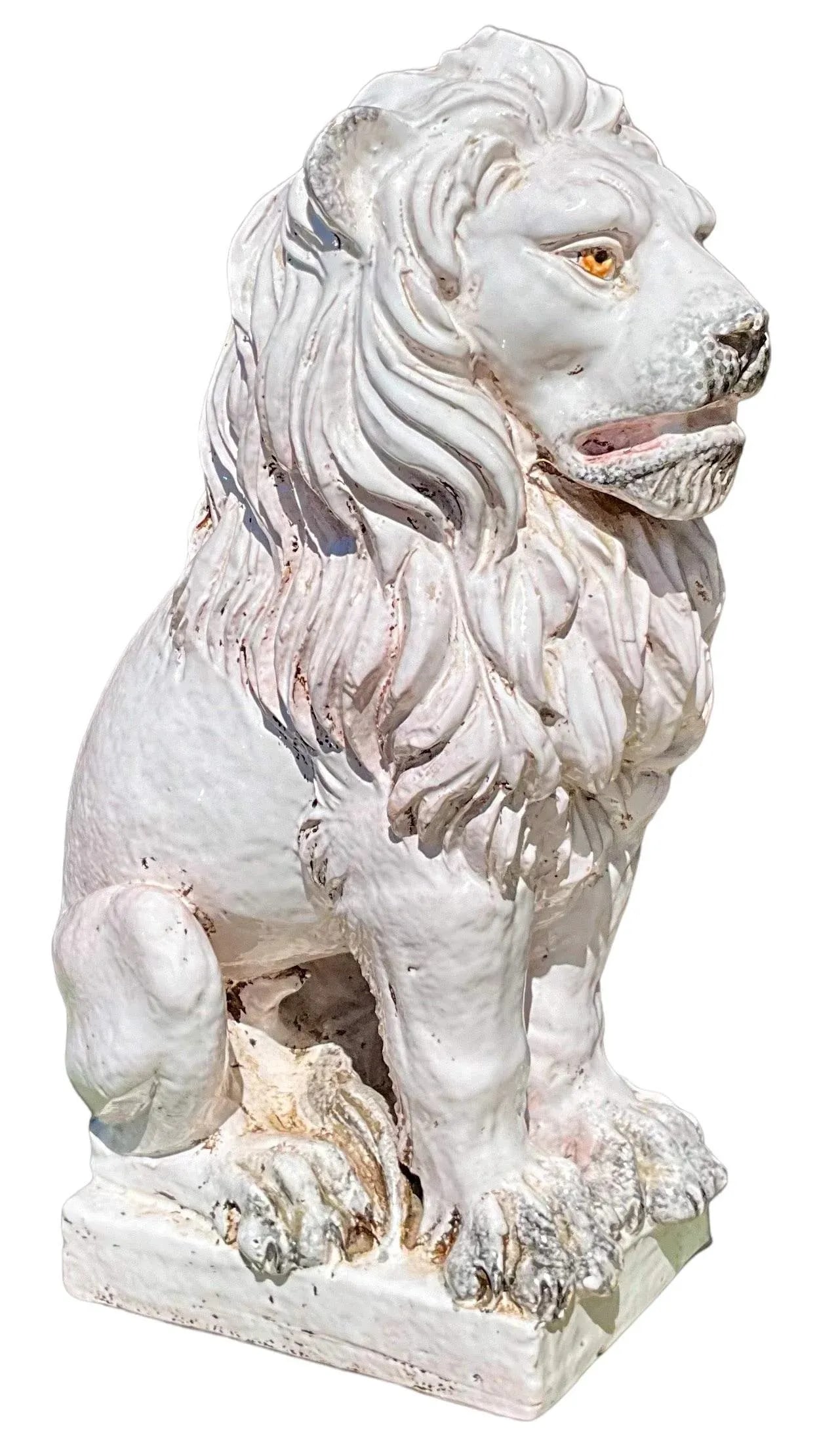 Hollywood Regency Era Italian Terracotta Neoclassical Lion Figurine / Garden Statue - 6