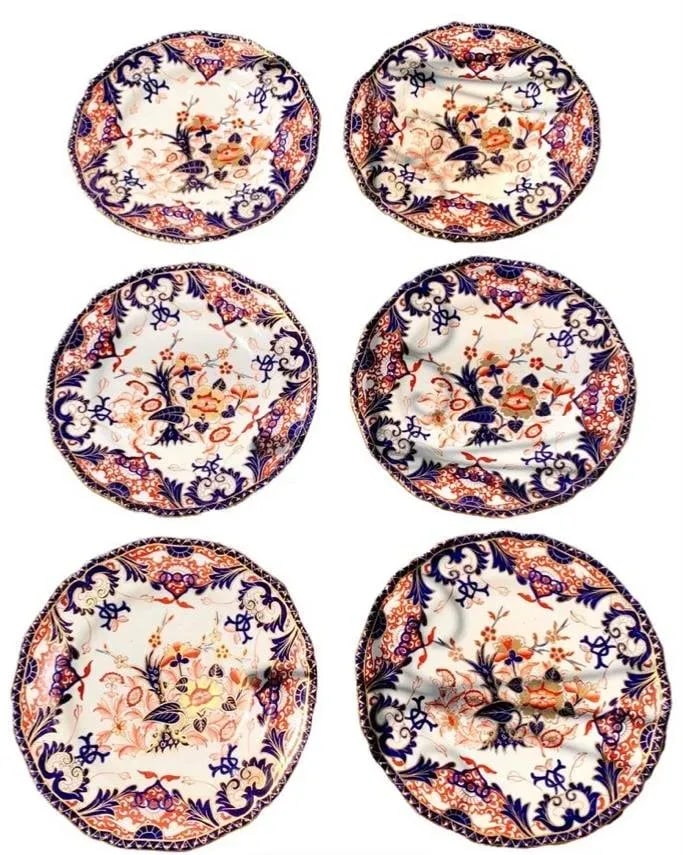 Set of 6 Antique Early 19th Century Masons Imari Colors Dinner Plates - 11