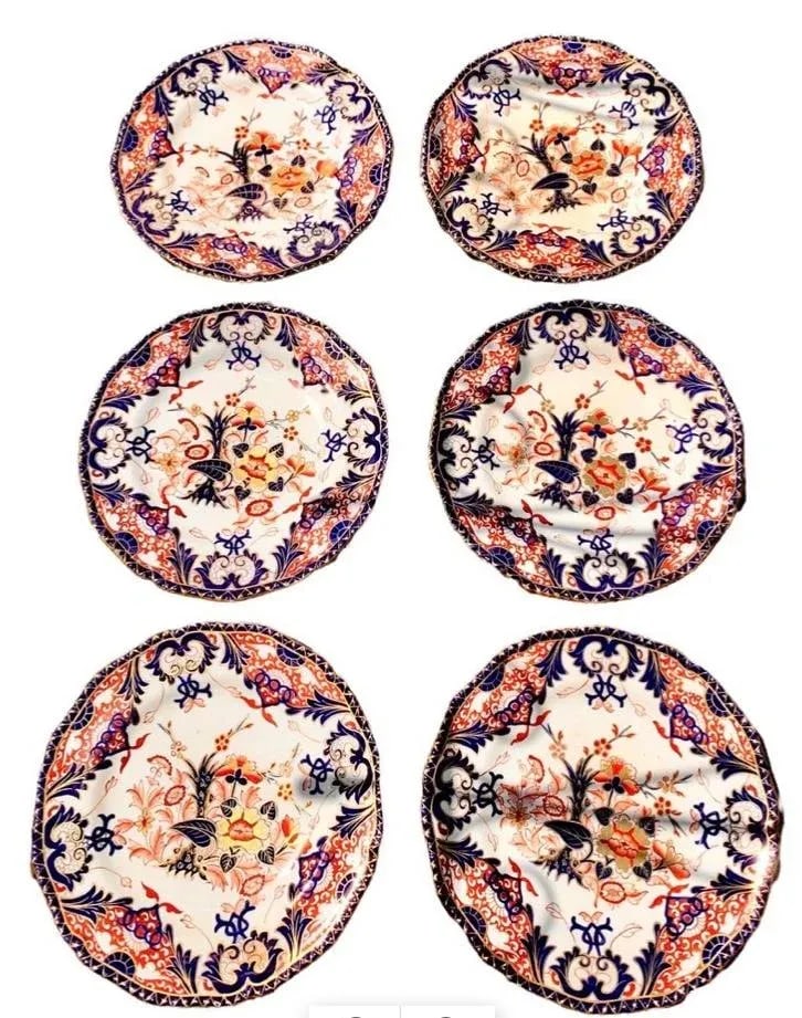 Set of 6 Antique Early 19th Century Masons Imari Colors Dinner Plates - 12