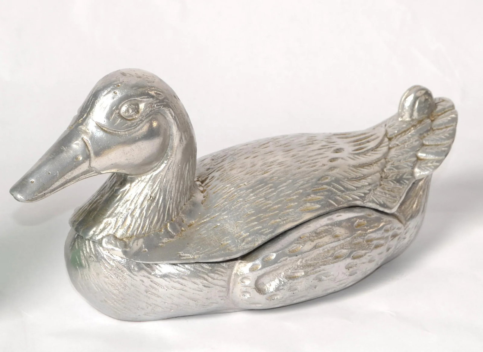1950s Vintage Pewter Cast Lidded Duck Box Animal Sculpture Mauro Manetti Style - 3
