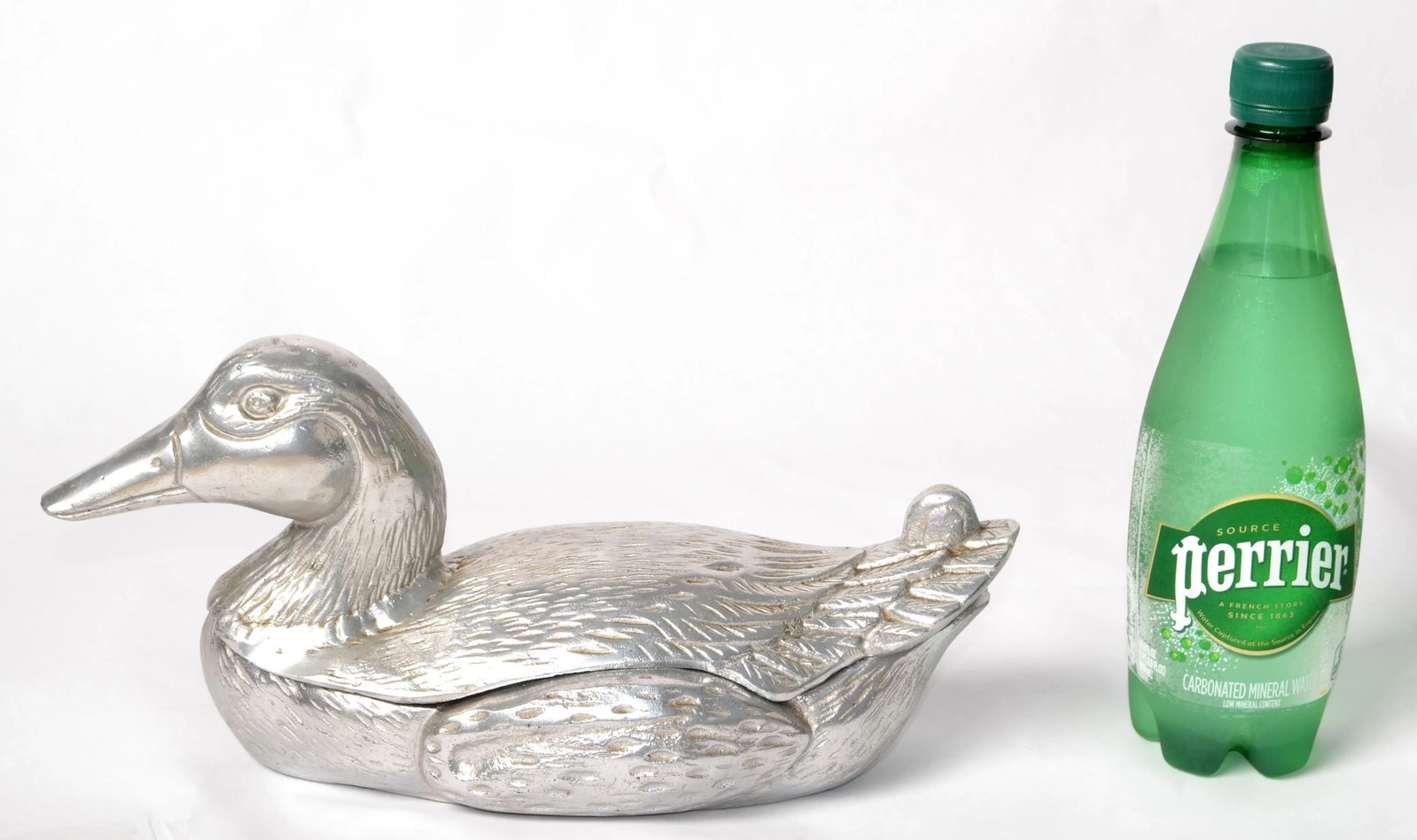 1950s Vintage Pewter Cast Lidded Duck Box Animal Sculpture Mauro Manetti Style - 4