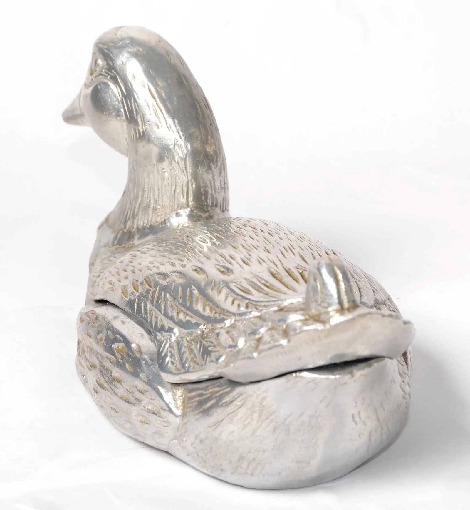 1950s Vintage Pewter Cast Lidded Duck Box Animal Sculpture Mauro Manetti Style - 8