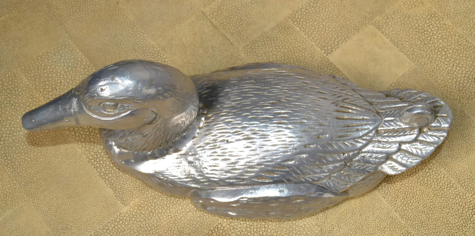 1950s Vintage Pewter Cast Lidded Duck Box Animal Sculpture Mauro Manetti Style - 9