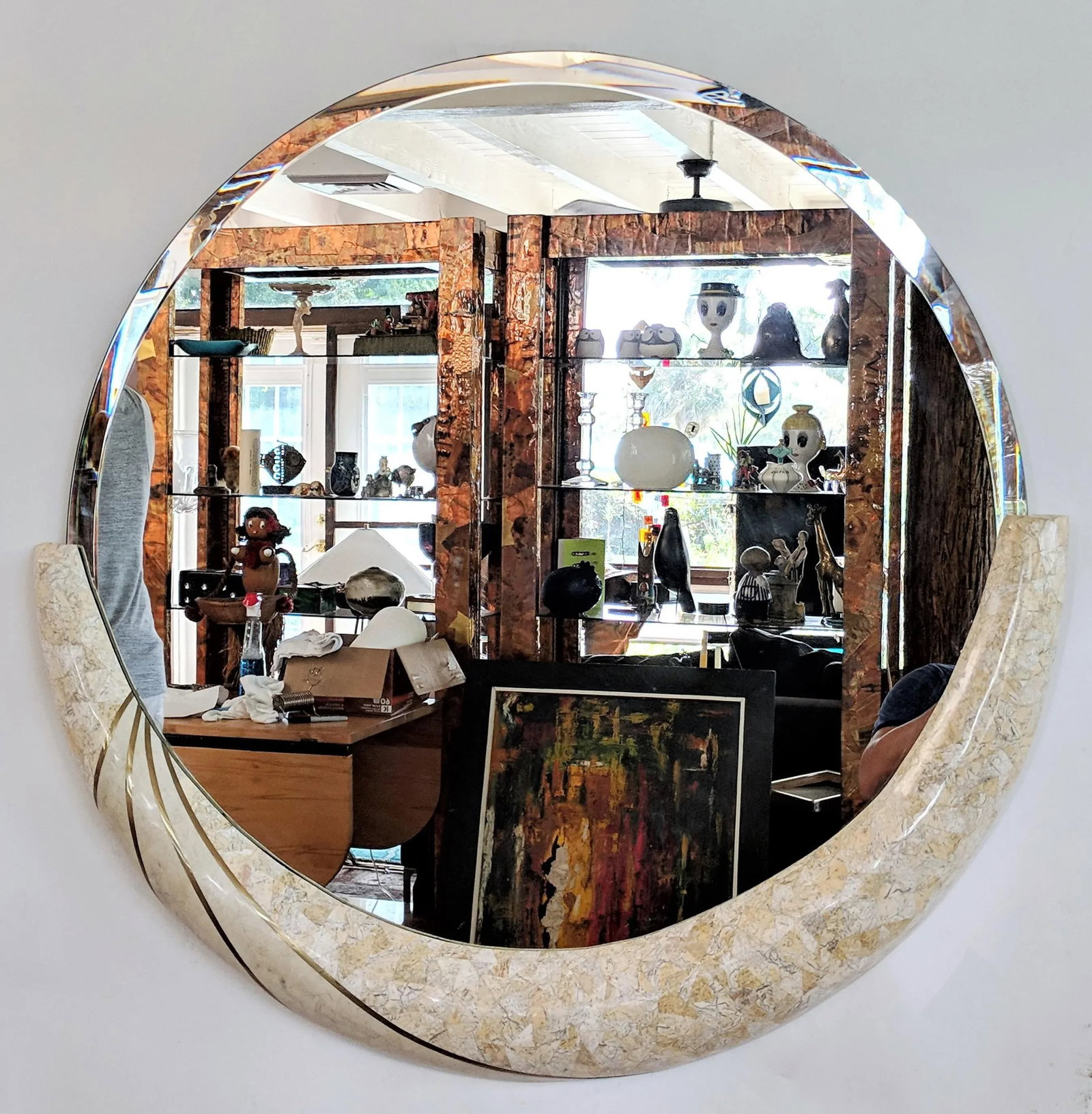Maitland Smith Style Tessellated Stone & Brass Wall Mirror - 9