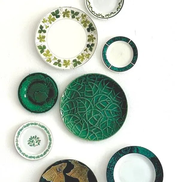 Green and White Mid-Century Wall Plate Curation - Group of 11 - 2