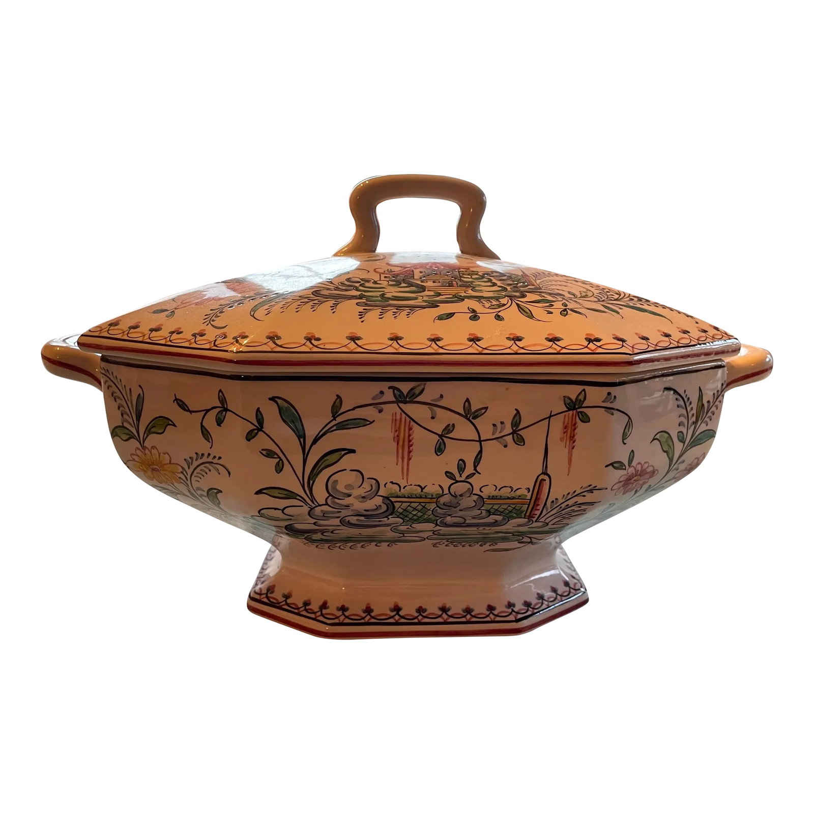 1970s Mottahedeh Porcelain "Pagoda Garden" Covered Tureen Hand-Painted in Portugal (1 of 12)