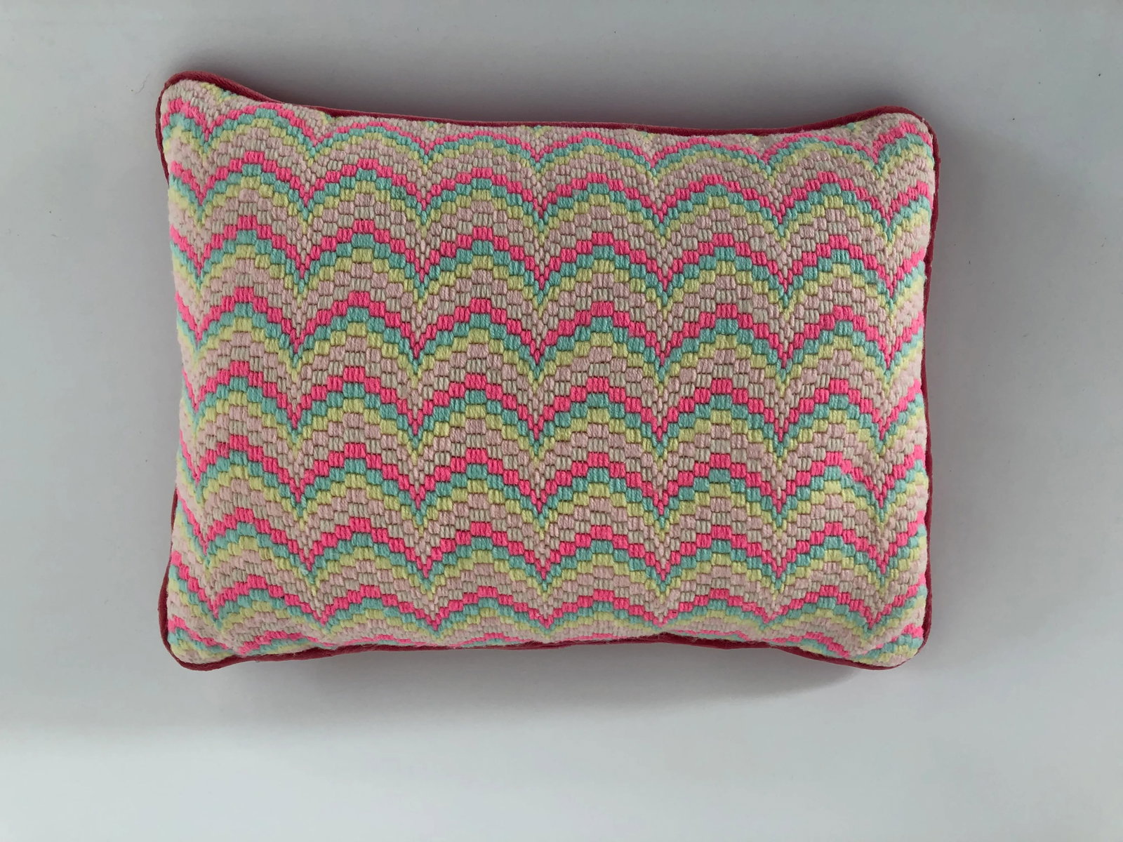 Midcentury Art-Full Handmade Zigzag Multi Color Pillow 14 X 11 - 5