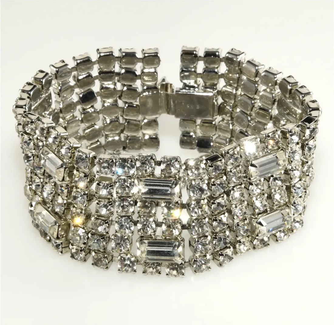 Vintage Weiss Clear Rhinestones Bracelet - 2