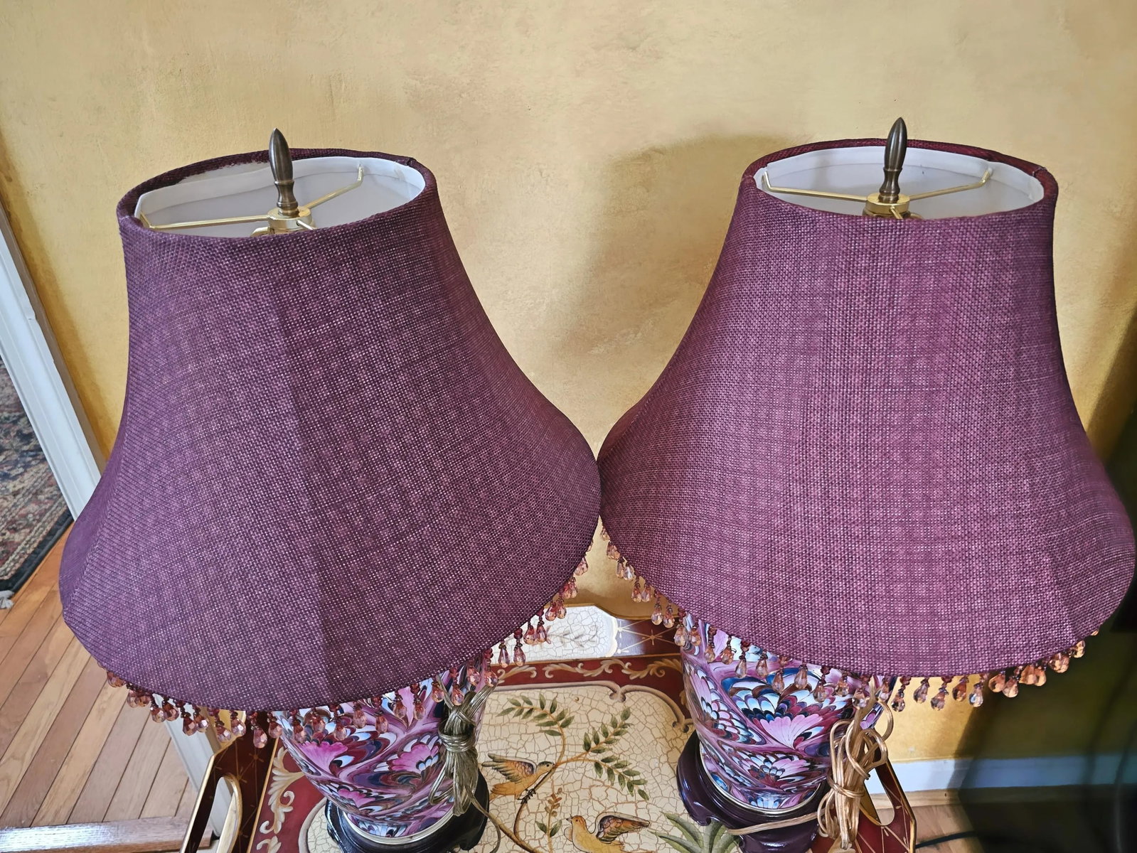 1990s Chinoiserie Pink Porcelain Peacock Ginger Jar Table Lamps With Shades - a Pair - 11