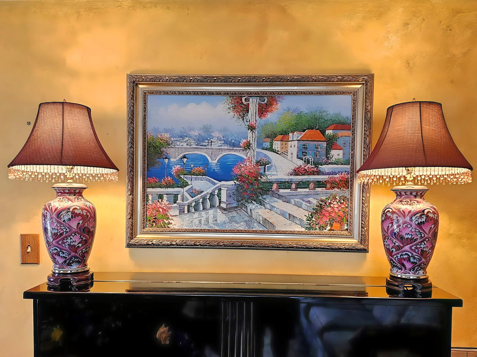 1990s Chinoiserie Pink Porcelain Peacock Ginger Jar Table Lamps With Shades - a Pair - 6