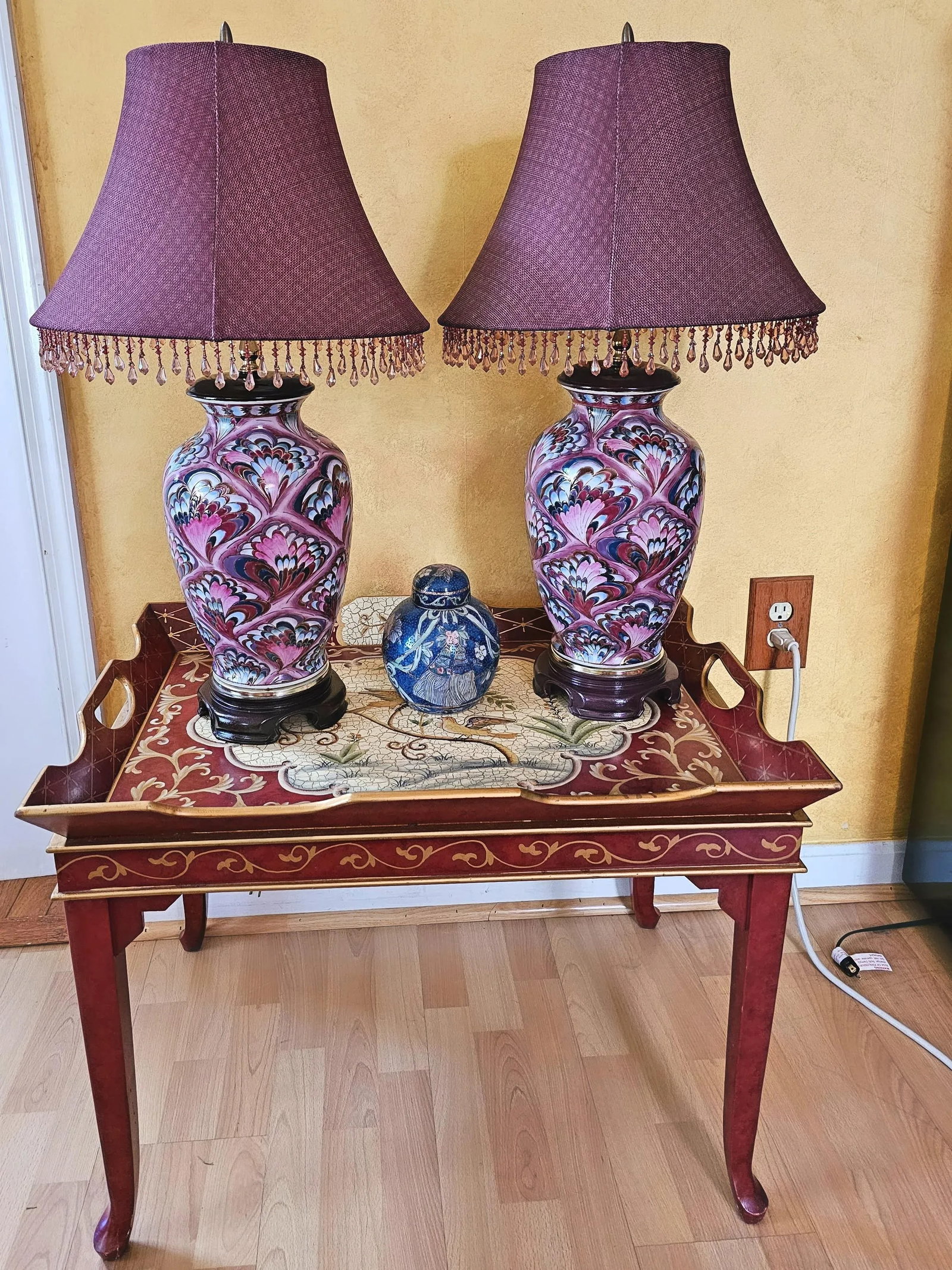 1990s Chinoiserie Pink Porcelain Peacock Ginger Jar Table Lamps With Shades - a Pair - 9