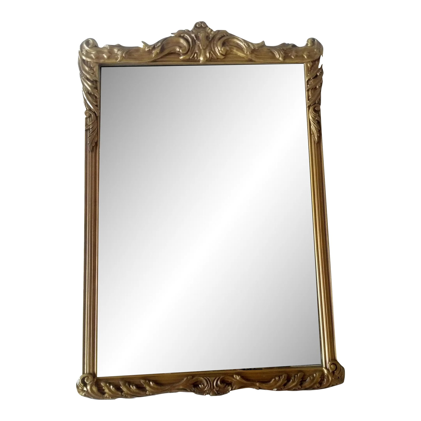 1920s Carved Chippendale Wood Mirror: Carved wood frame with REAL aging on glass (NOT artificial "antiquing"). Mirror aging is notoriously difficult top photograph and looks mush more interesting and authentic in real life. Frame is