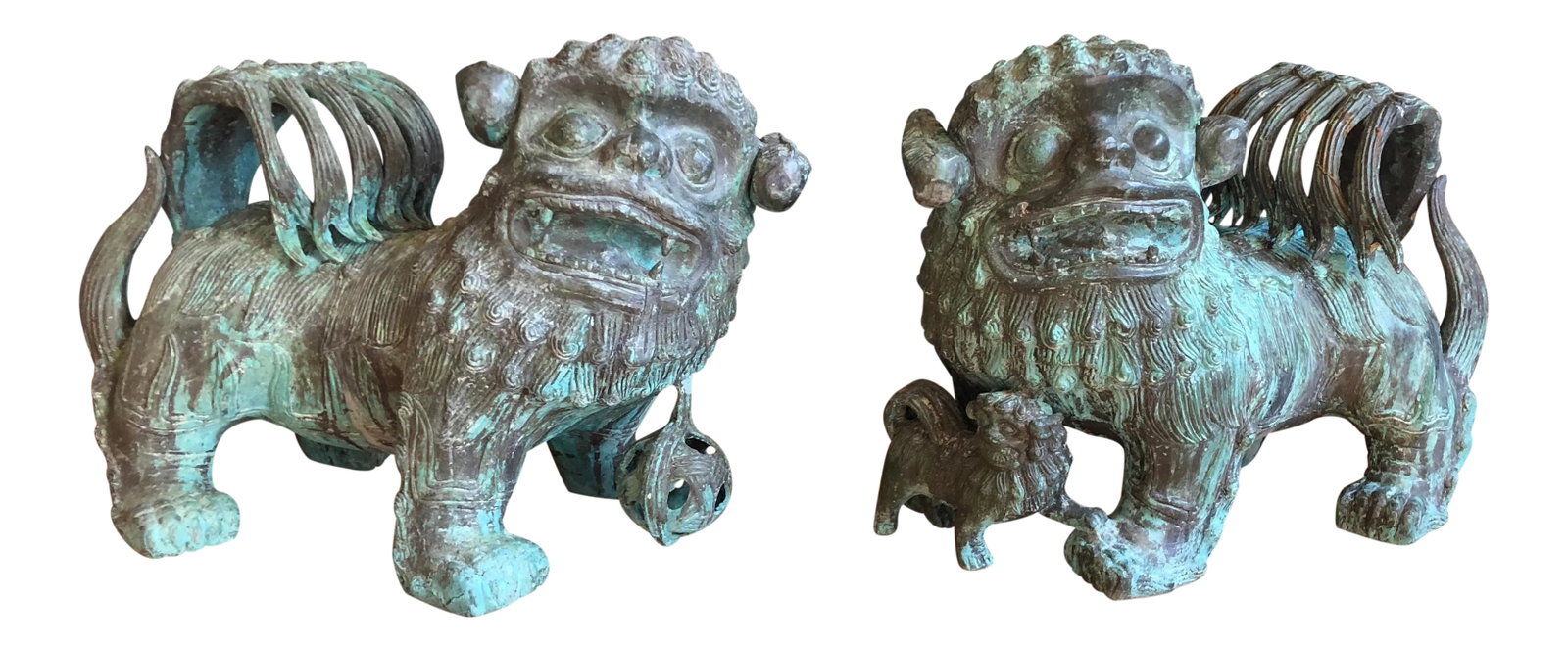 Monumental Antique Chinese Bronze Indoor Outdoor Foo Dogs - a Pair (1 of 12)