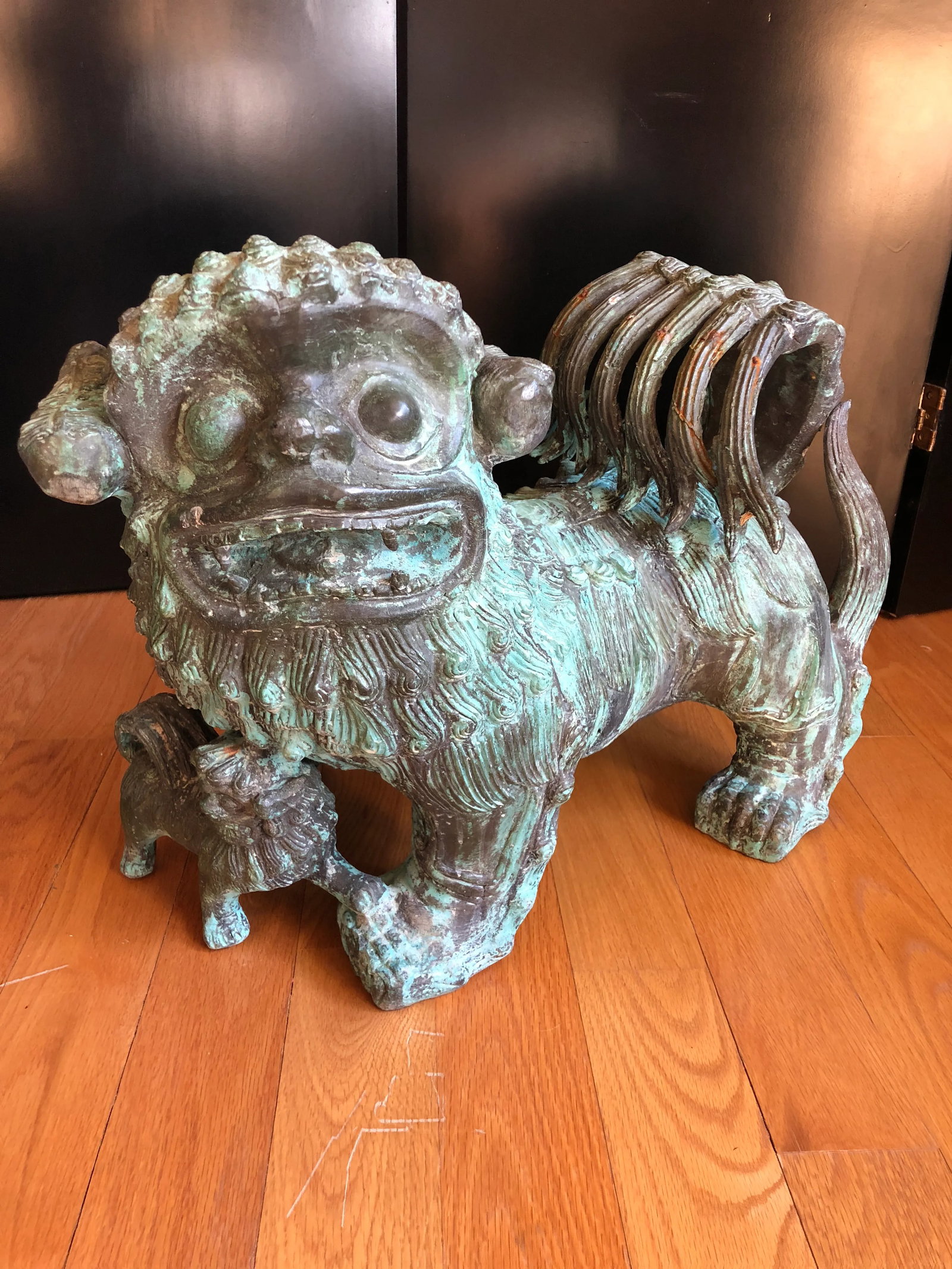 Monumental Antique Chinese Bronze Indoor Outdoor Foo Dogs - a Pair - 2