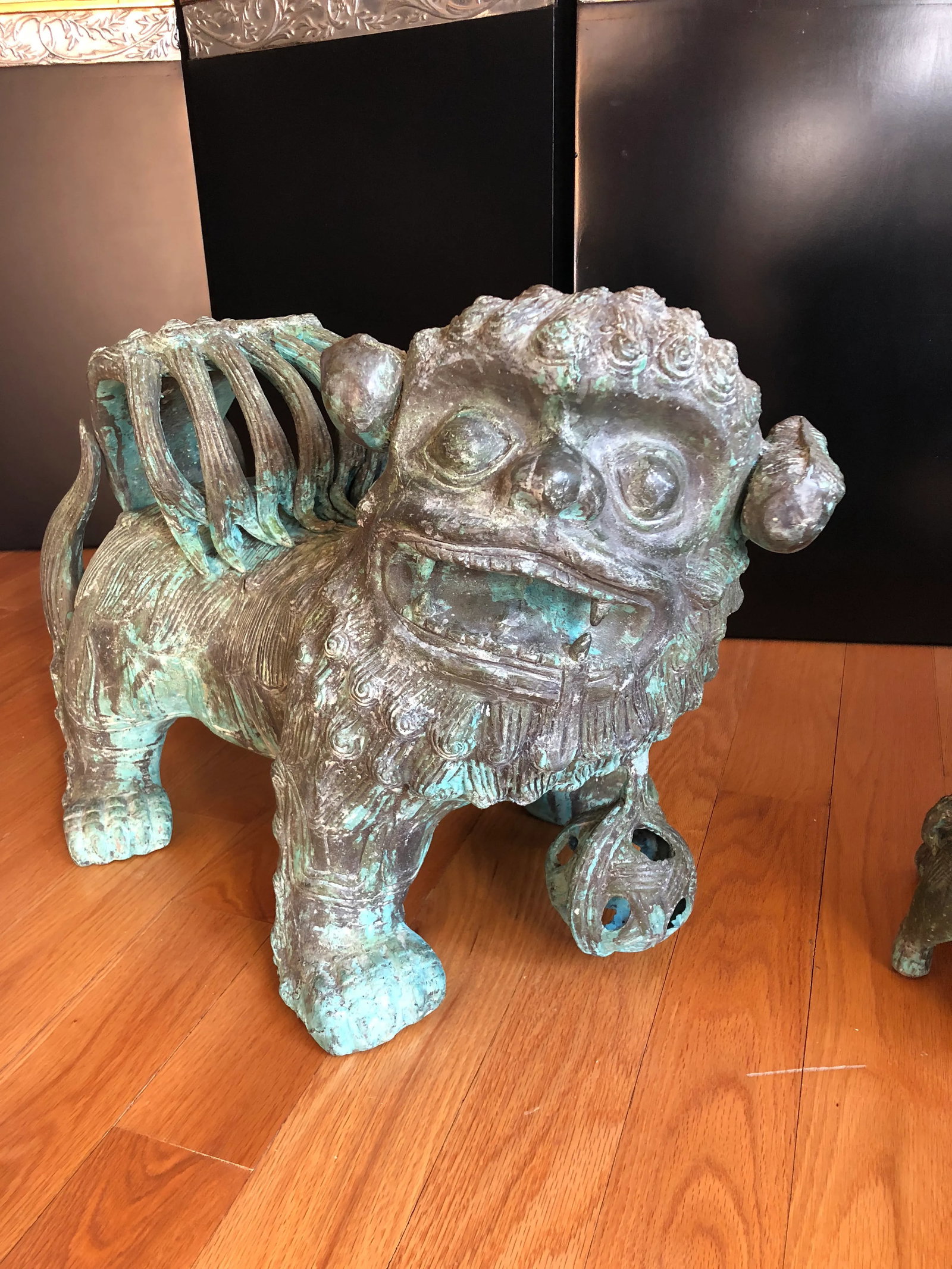 Monumental Antique Chinese Bronze Indoor Outdoor Foo Dogs - a Pair - 3