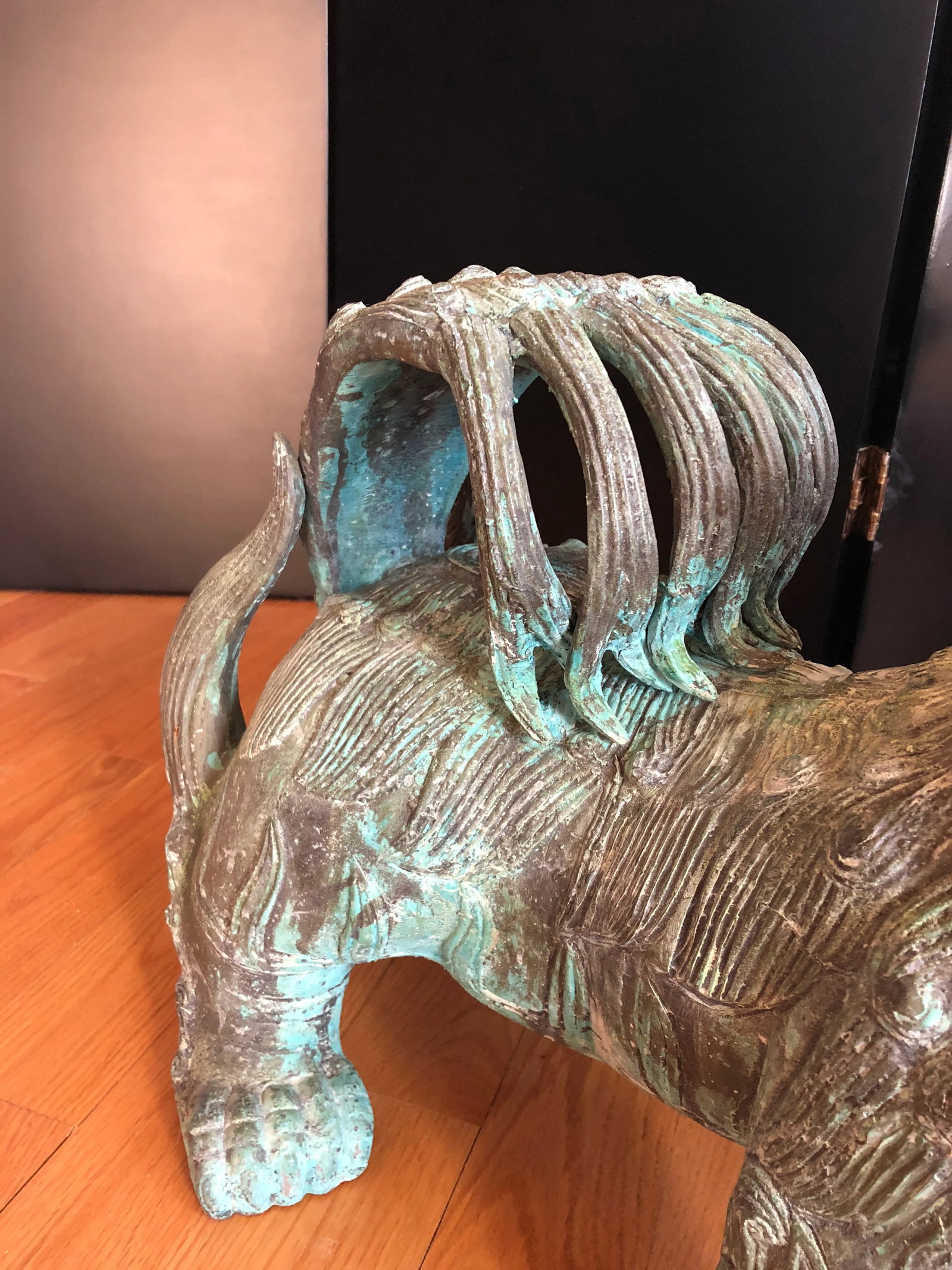 Monumental Antique Chinese Bronze Indoor Outdoor Foo Dogs - a Pair - 6
