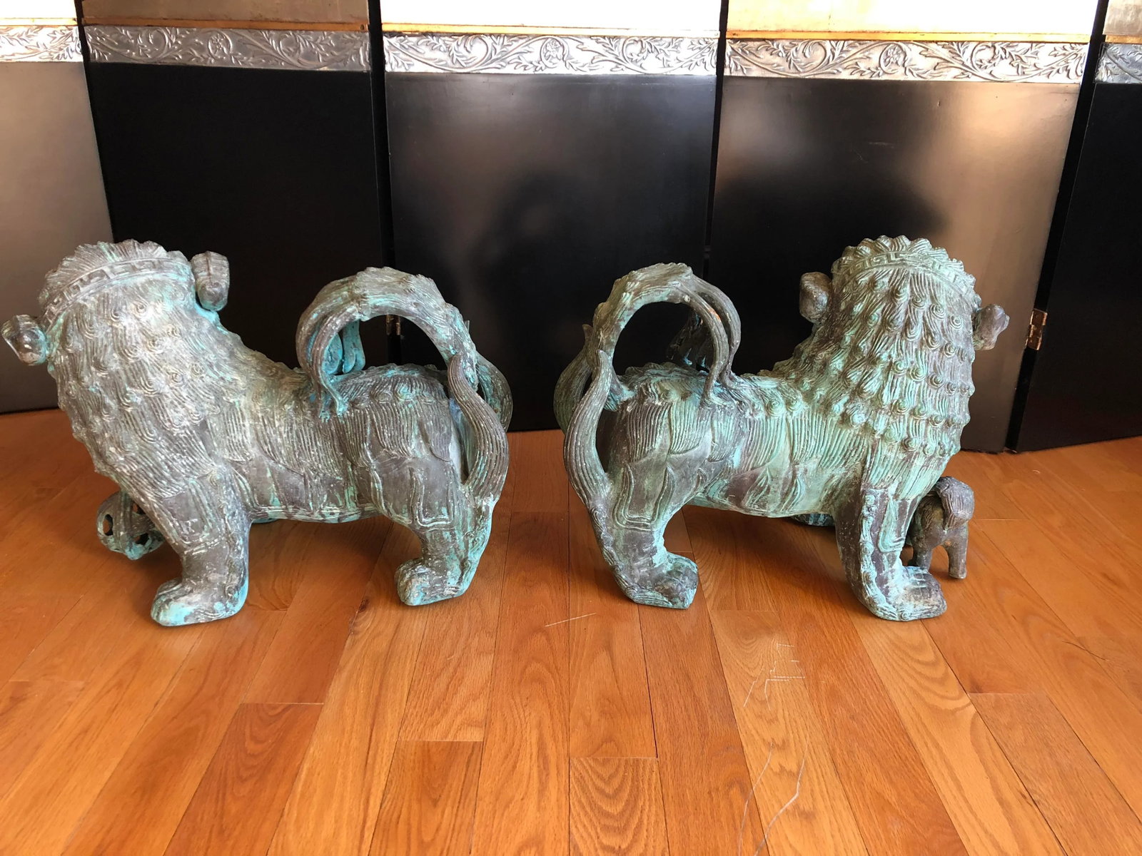 Monumental Antique Chinese Bronze Indoor Outdoor Foo Dogs - a Pair - 7