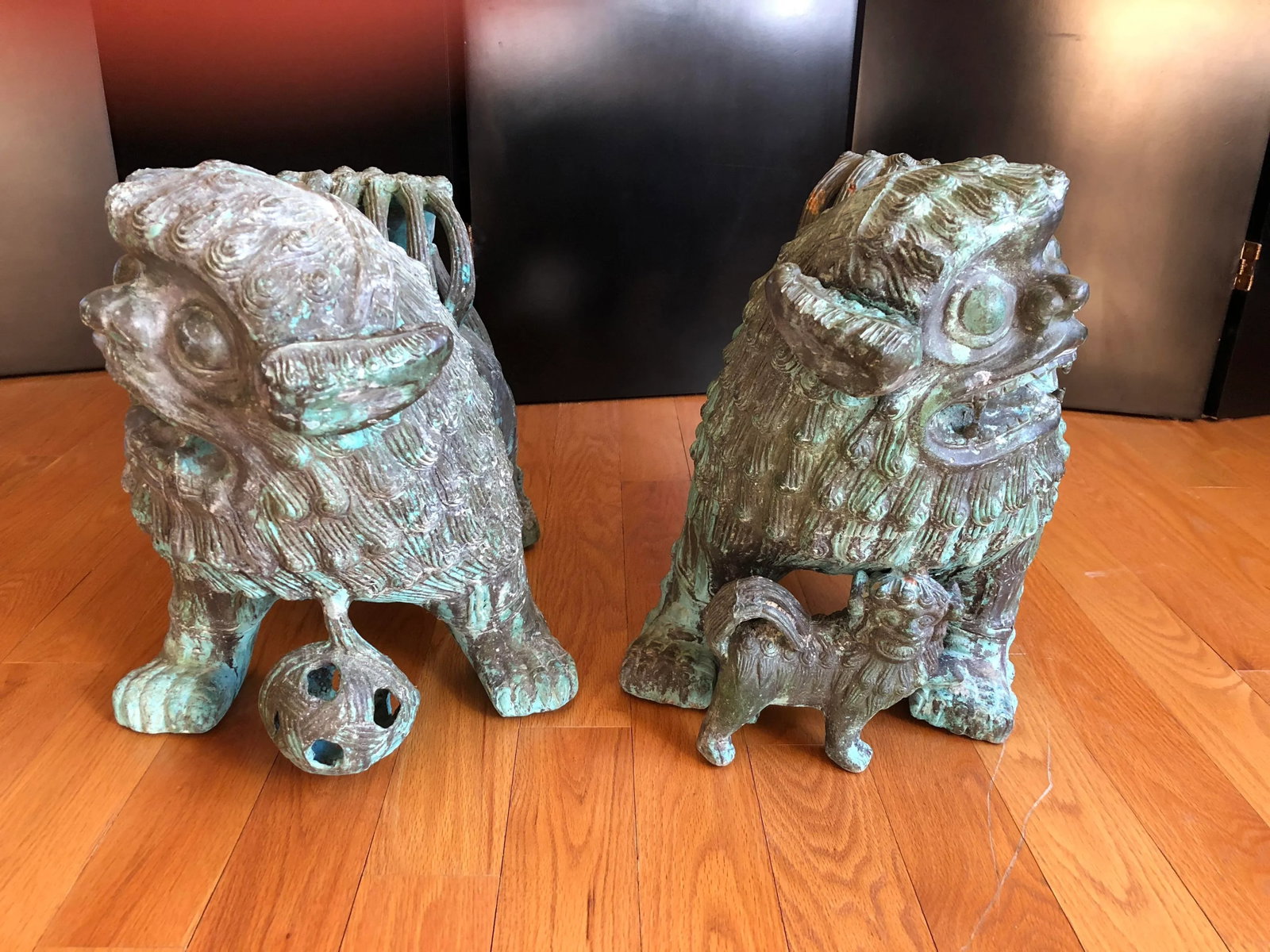 Monumental Antique Chinese Bronze Indoor Outdoor Foo Dogs - a Pair - 9