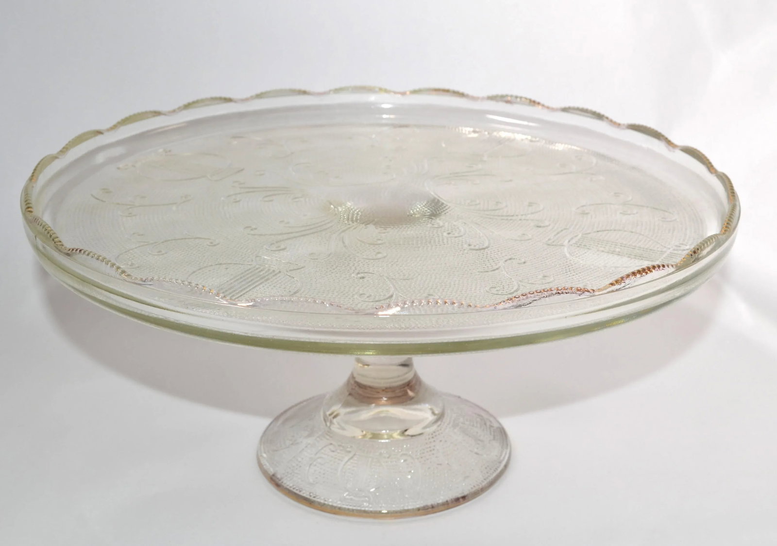1950s Art Deco Style Crystal Gold Ruffled Edge Pedestal Cake Stand Musical Instruments - 12