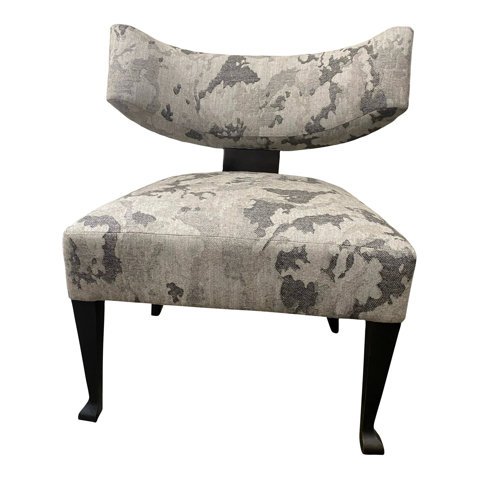 Baker Furniture Athea Chair: The beautiful classically styled Athea Occasional Chair from Milling Road by Baker Furniture features sturdy cast-bronze legs and splat (section attaching the back to the seat). Modeled after an