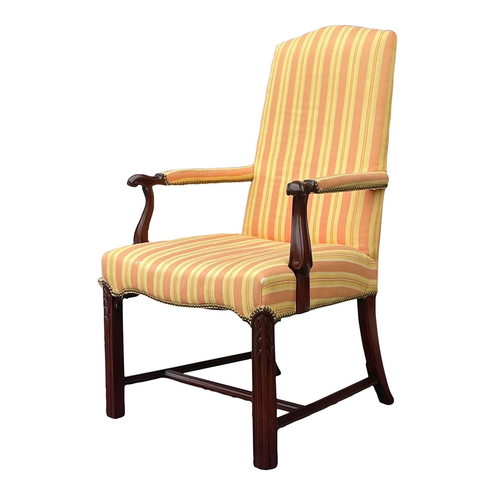 Vintage Hickory Chair Chippendale Mahogany High Back Open Arm Lolling Chair (1 of 12)
