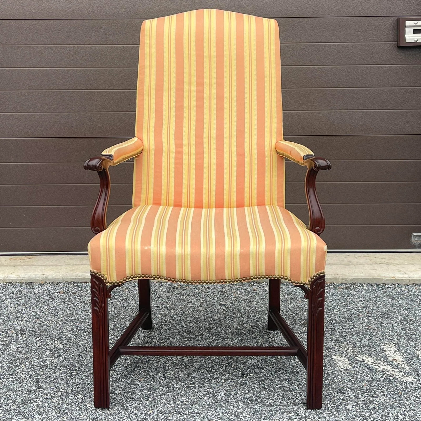 Vintage Hickory Chair Chippendale Mahogany High Back Open Arm Lolling Chair - 2