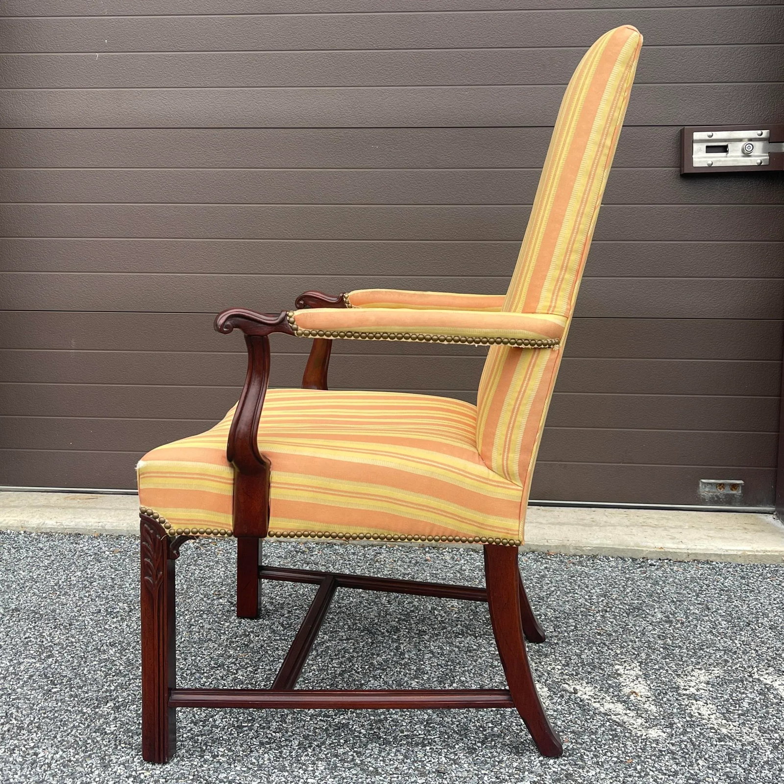 Vintage Hickory Chair Chippendale Mahogany High Back Open Arm Lolling Chair - 3