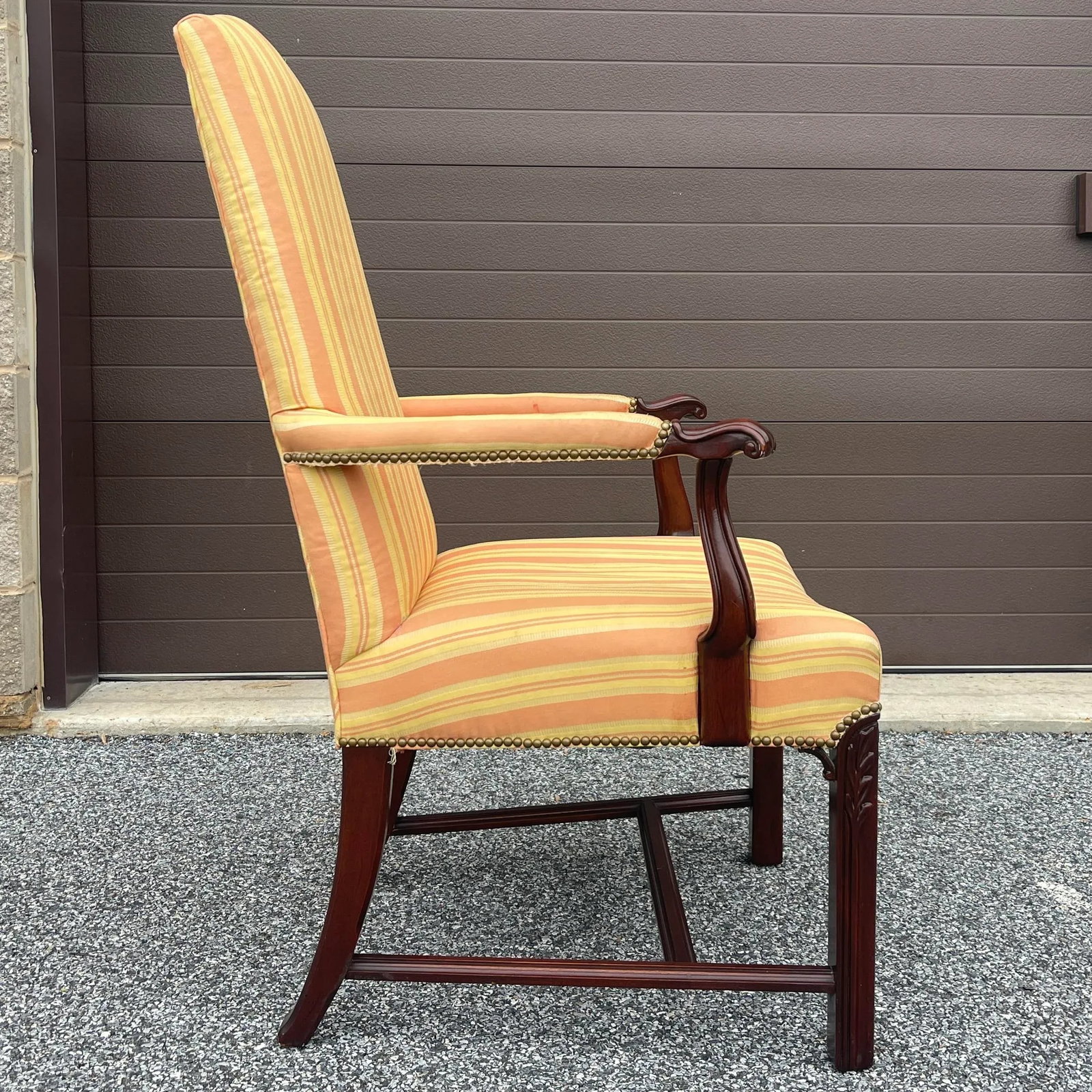 Vintage Hickory Chair Chippendale Mahogany High Back Open Arm Lolling Chair - 4