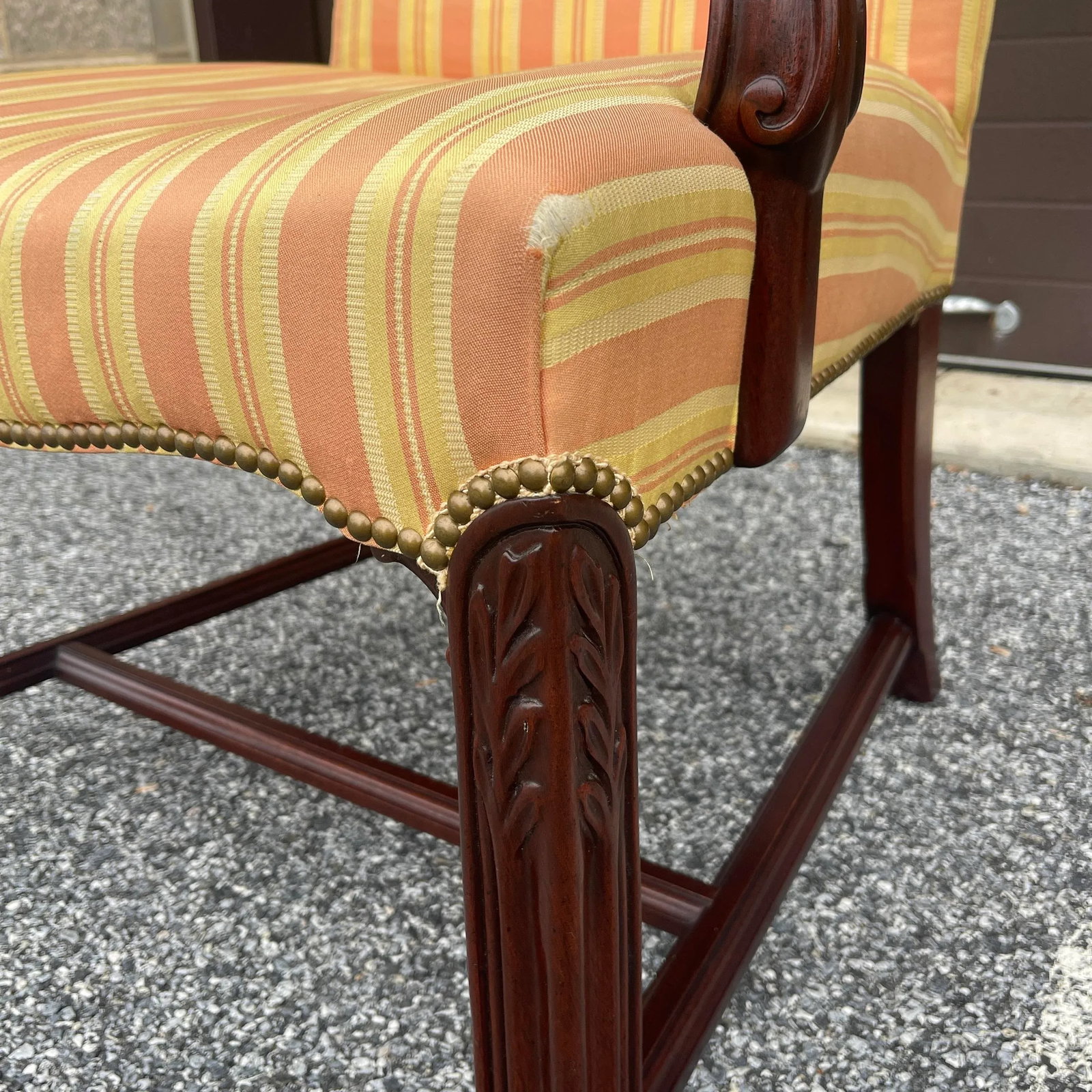 Vintage Hickory Chair Chippendale Mahogany High Back Open Arm Lolling Chair - 8