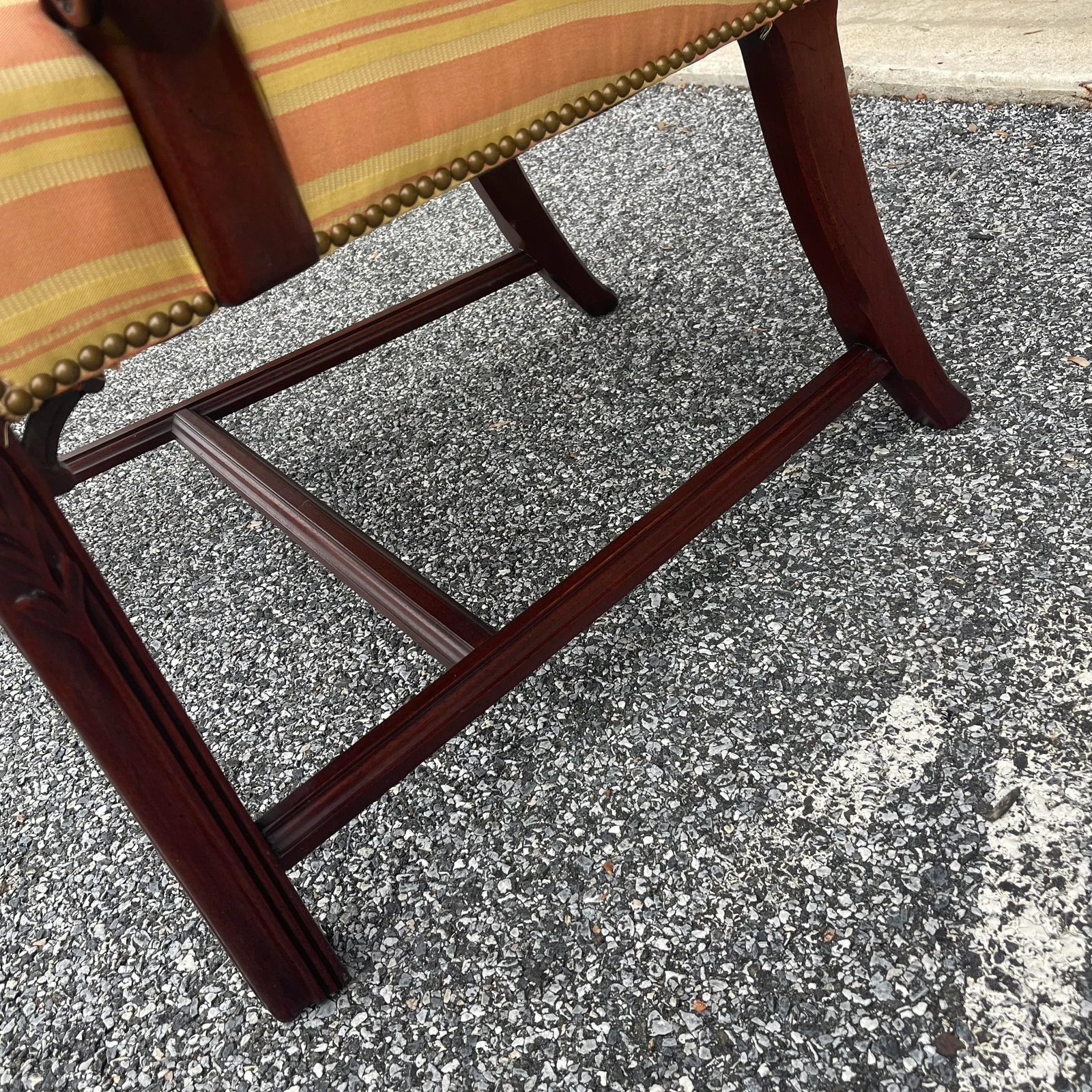 Vintage Hickory Chair Chippendale Mahogany High Back Open Arm Lolling Chair - 9