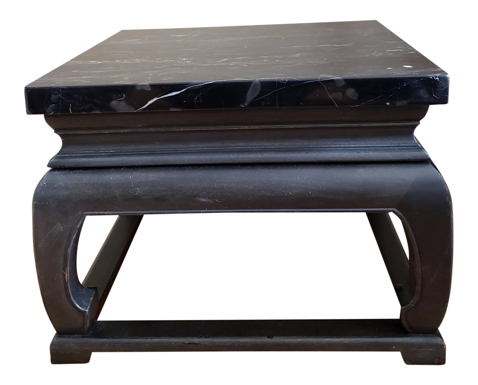 1950s Asian Baker Marble Coffee Table: Baker coffee table from mid 50s to 60s? In my home growing up. This is a single stand and marble top. The black marble is 17 3/8" square and 1 1/4" thick. Originally this was two stands with a long