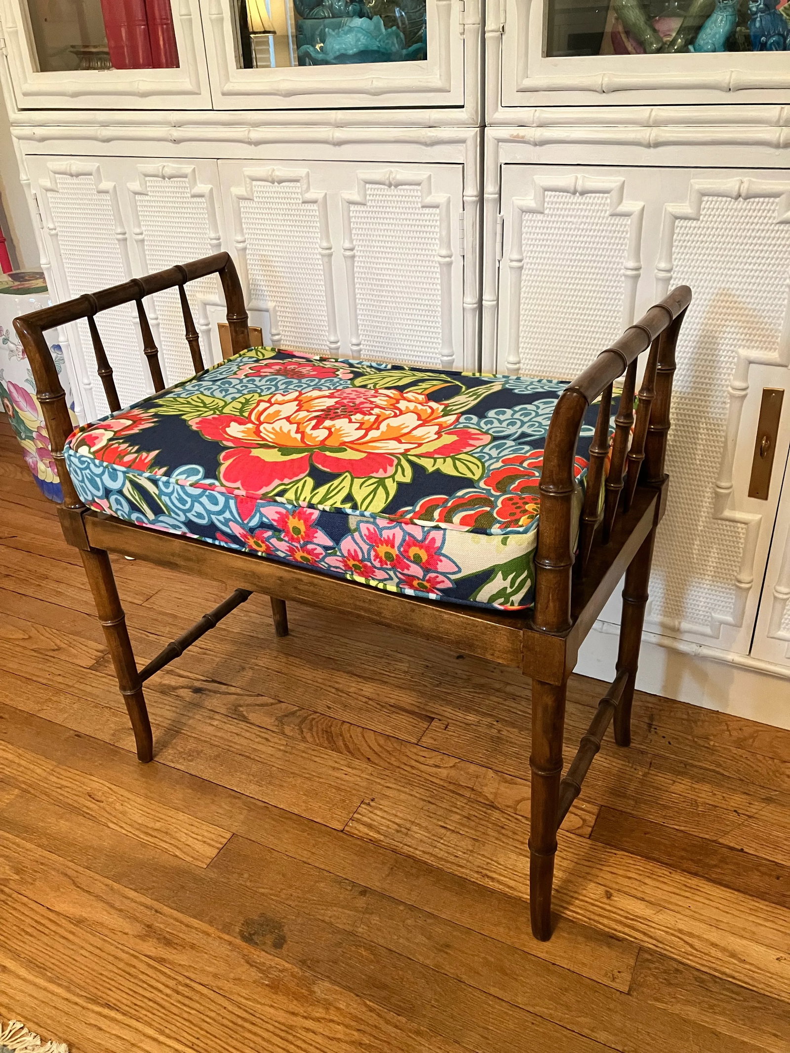 1960s Baker Faux Bamboo Bench - 5