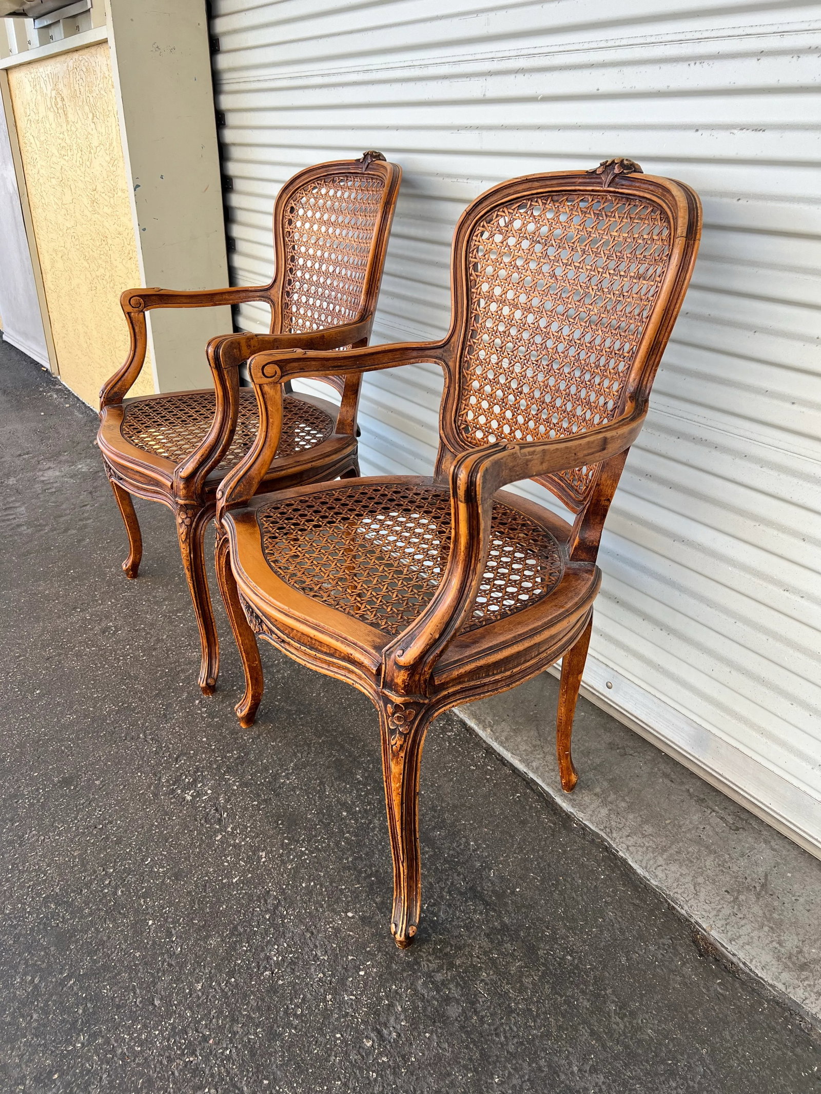 Vintage French Cane Chairs With Cushions- Set of 2 - 5