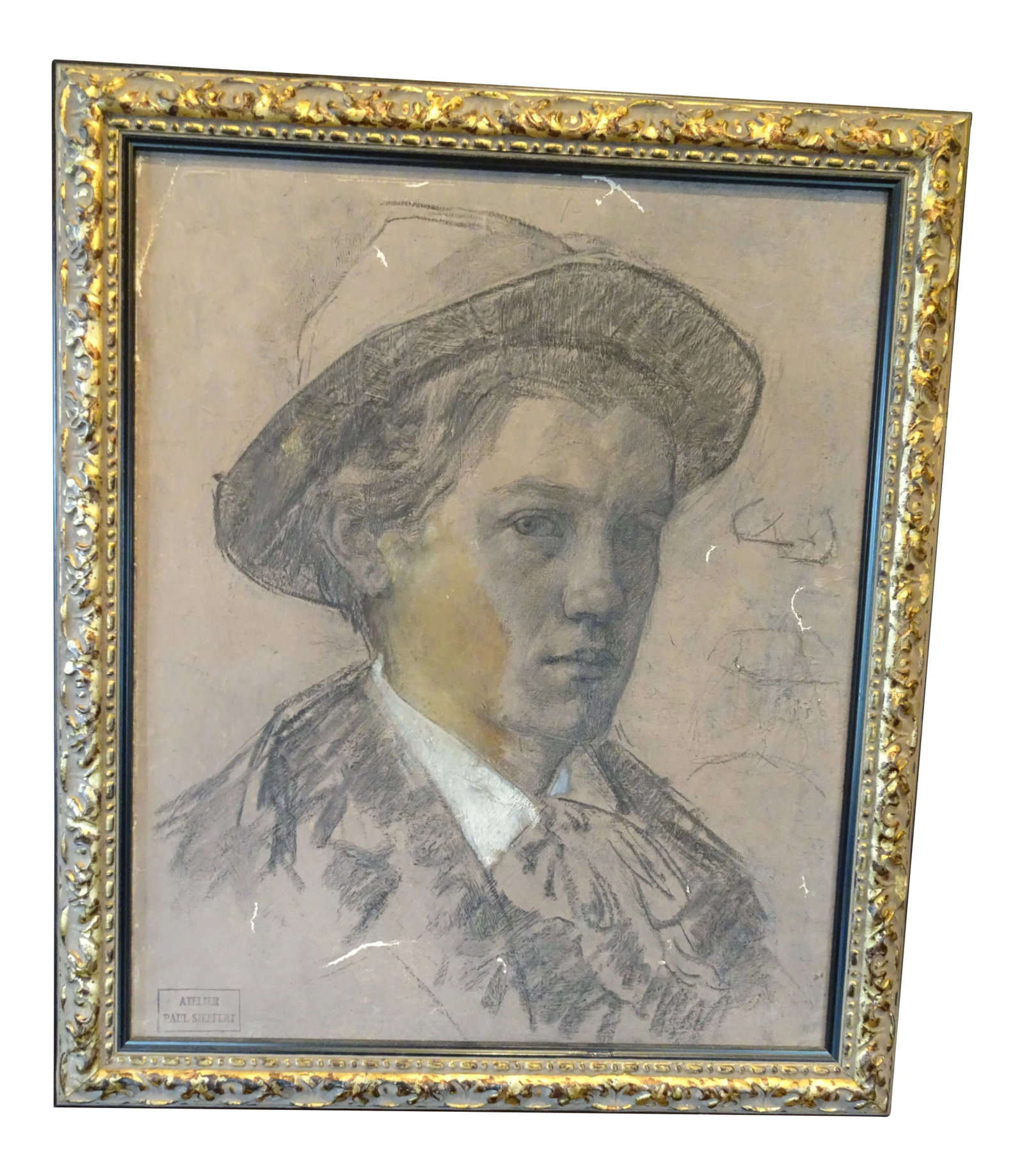 French Drawing by Paul Sieffert: This is a charcoal drawing by Paul Sieffert , a French painter 1874-1957, from the French School who became famous for his nudes paintings. This drawing of a melancholic young man is exceptional .
