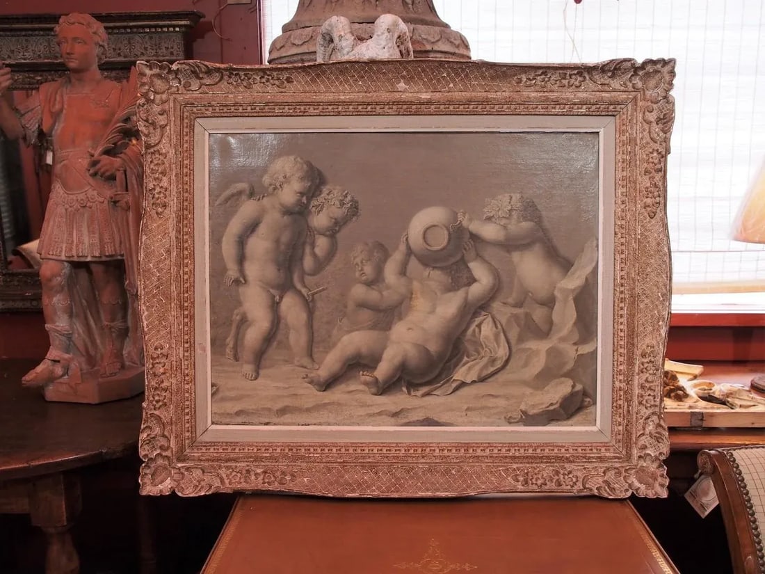 18th Century Framed French Grisaille Painting on Canvas - 2
