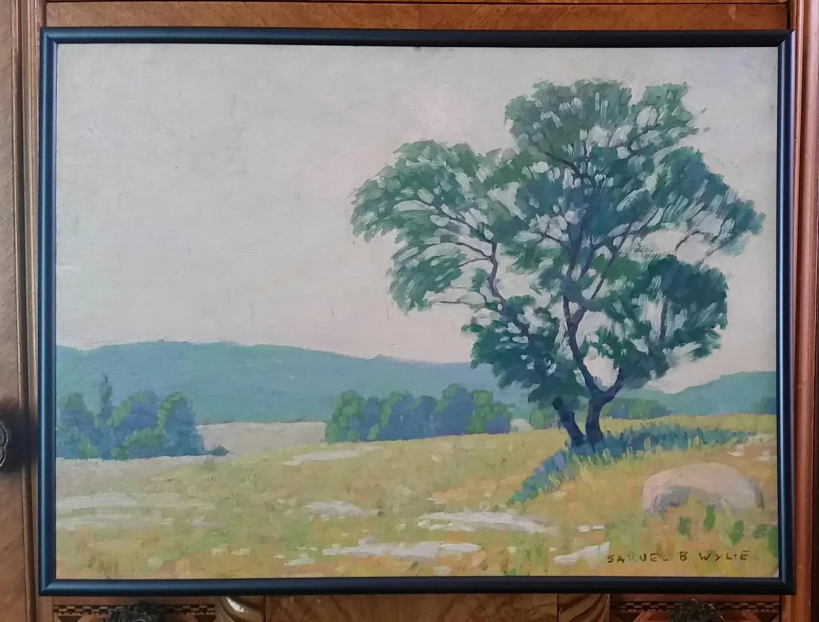 Early 20th Century Antique Signed Samuel B. Wylie Woodstock Summer Landscape Oil on Board Painting, - 4