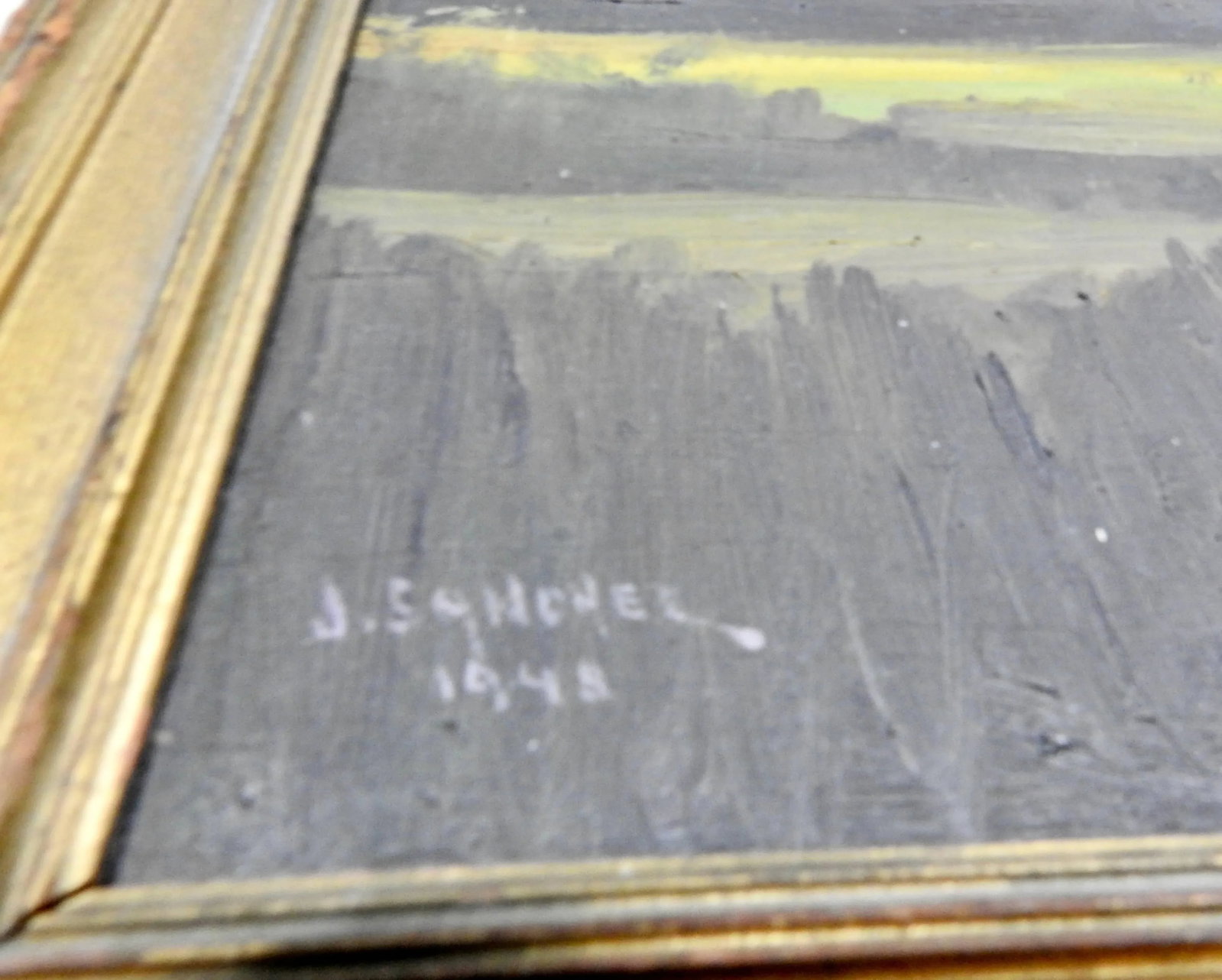 Midcentury Signed Painting on Board J. Sanchez, 1949 - 7