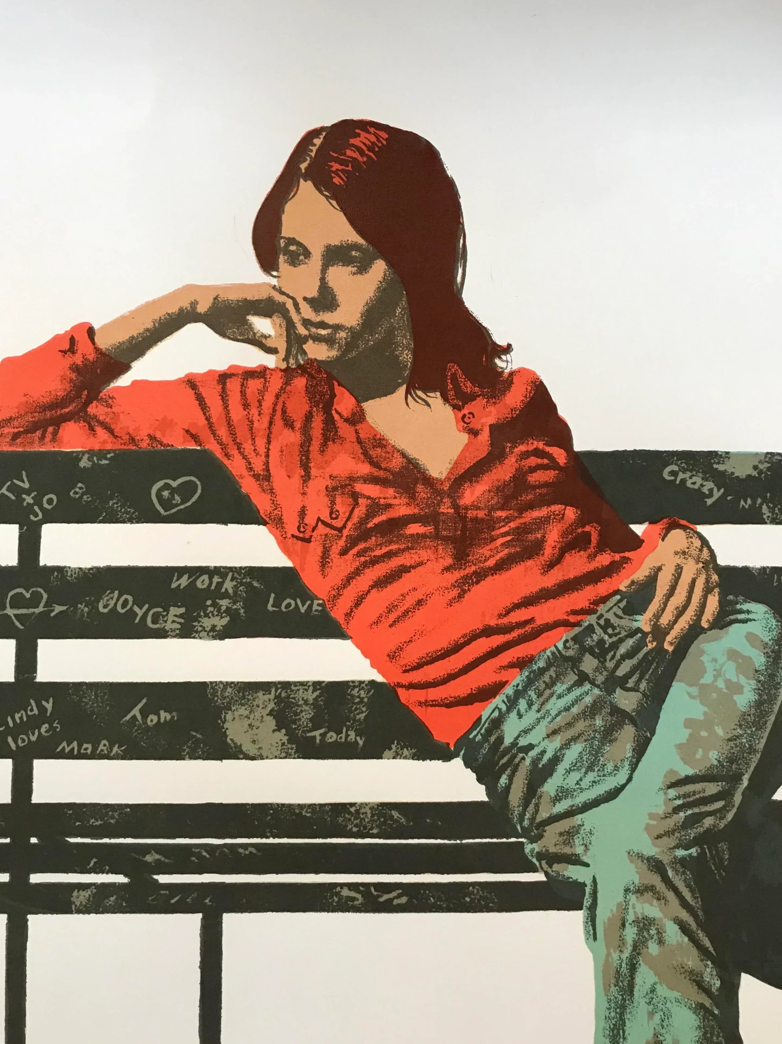 1977 Woman on a Bench Silkscreen Print Signed by Bertha Vincent Walls - 7
